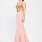 Crepe Evening Dress with Straps and Bustier Detail - 3026C