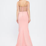 Crepe Evening Dress with Straps and Bustier Detail - 3026C