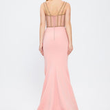 Crepe Evening Dress with Straps and Bustier Detail - 3026C