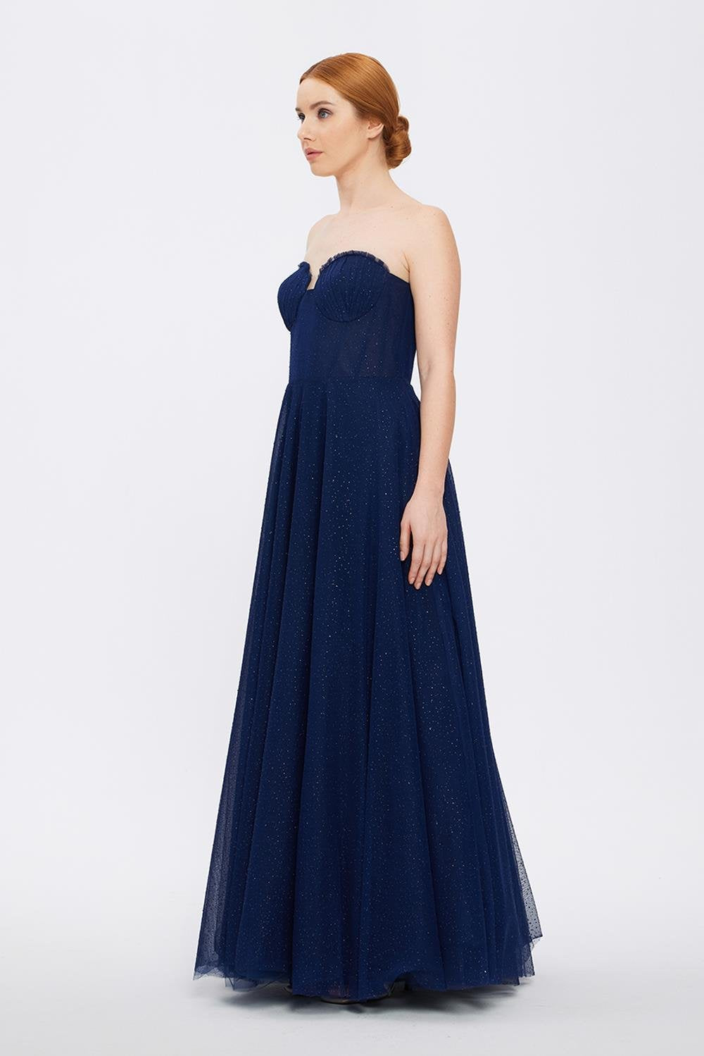 Silvery Fabric Princess Cut Long Evening Dress - 5006C