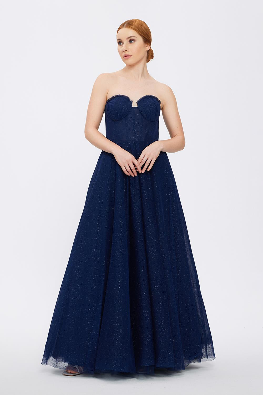 Silvery Fabric Princess Cut Long Evening Dress - 5006C