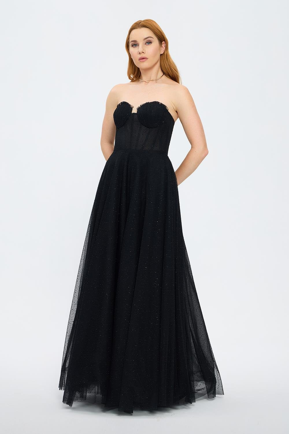 Silvery Fabric Princess Cut Long Evening Dress - 5006C