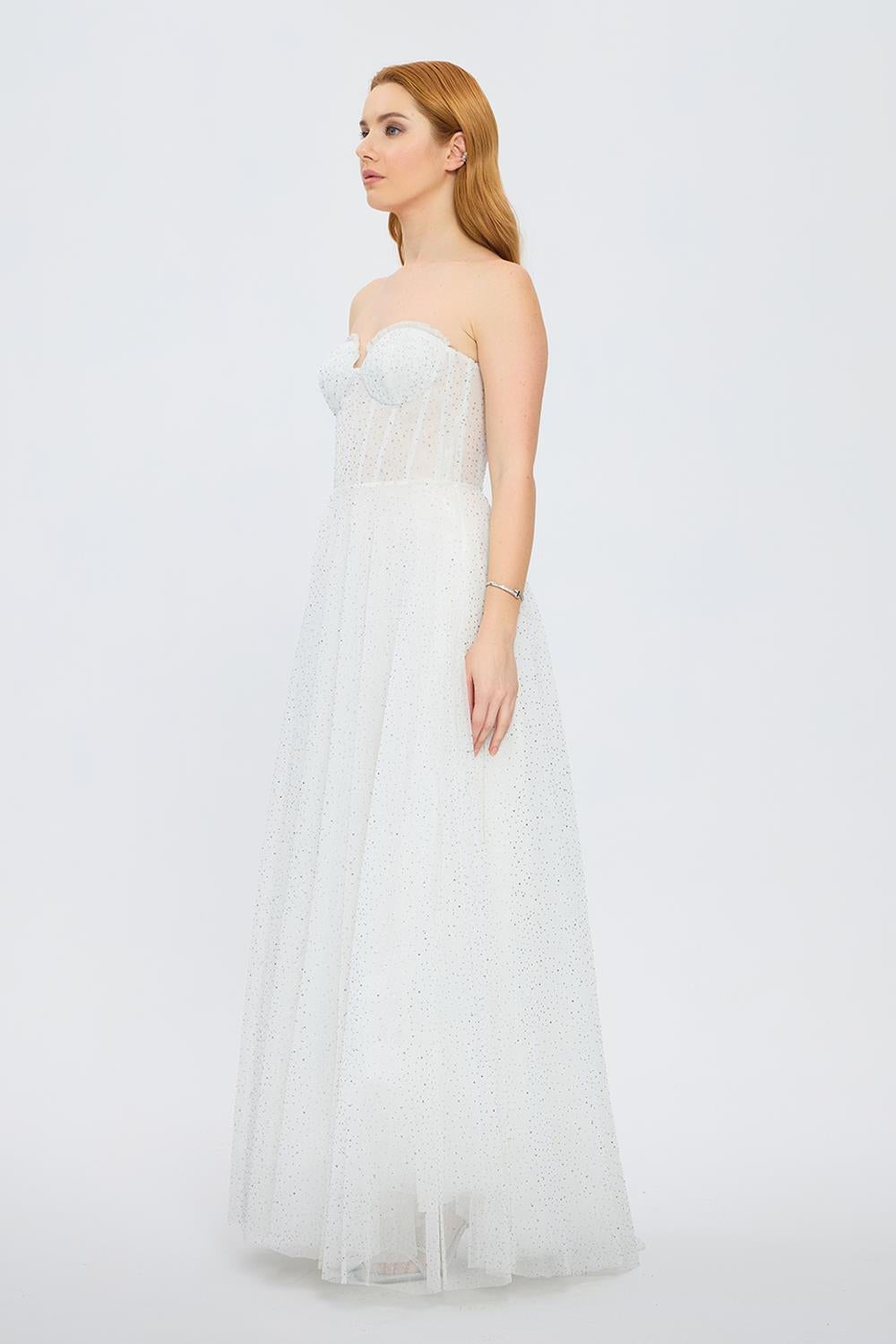 Silvery Fabric Princess Cut Long Evening Dress - 5006C