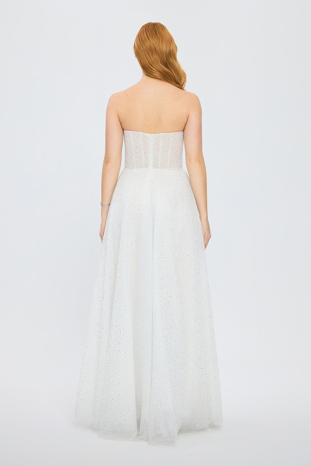 Silvery Fabric Princess Cut Long Evening Dress - 5006C