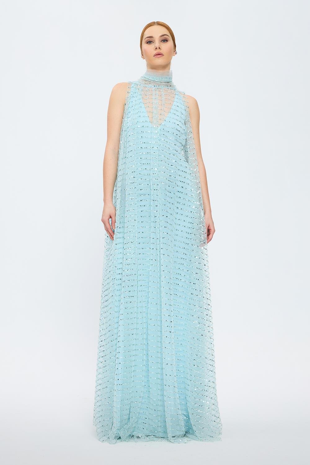 İki Parça Kolsuz V Yaka Abiye Elbise