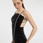 Rhinestone Embroidered Strappy Draped Long Evening Dress - 3017C