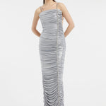Rhinestone Embroidered Strappy Draped Long Evening Dress - 3017C