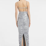 Rhinestone Embroidered Strappy Draped Long Evening Dress - 3017C