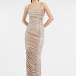 Rhinestone Embroidered Strappy Draped Long Evening Dress - 3017C