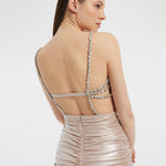 Rhinestone Embroidered Strappy Draped Long Evening Dress - 3017C