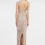 Rhinestone Embroidered Strappy Draped Long Evening Dress - 3017C