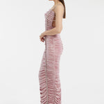 Rhinestone Embroidered Strappy Draped Long Evening Dress - 3017C