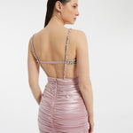 Rhinestone Embroidered Strappy Draped Long Evening Dress - 3017C