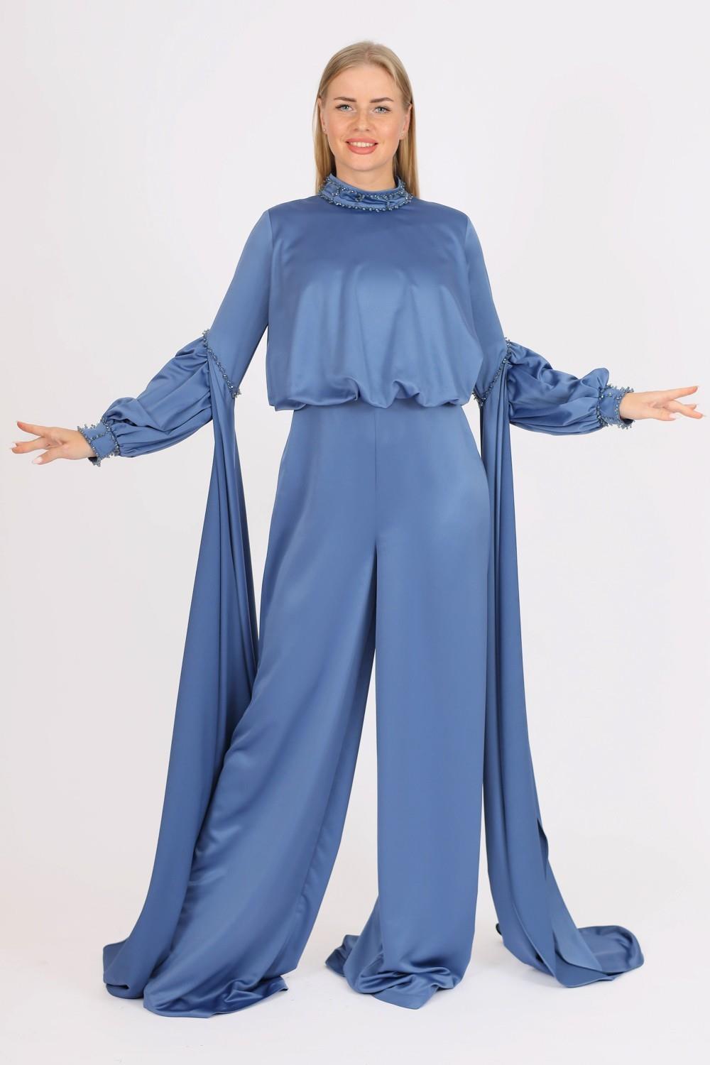 Zero Neck Belt Detailed Veling Jumpsuit Dress - 8003C